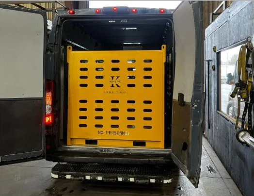 material basket loaded into van for delivery